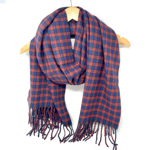 Renne's NYC Blue & Red Woven Plaid Scarf, Rectangle Scarf, Women's Men's Unisex - Picture 1 of 8